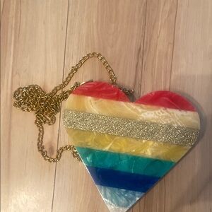 Lulu-B Multicolor Heart Clutch with Gold Chain